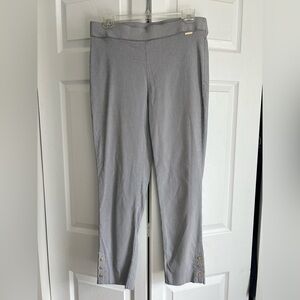 Anne Klein Striped Blue White Pull-On Button-Detail Pants Trousers Women’s M
